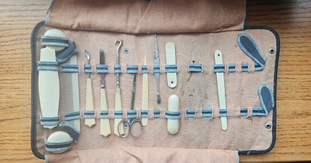 Antique 1890-1920 French Ivory (Celluloid) Manicure Set